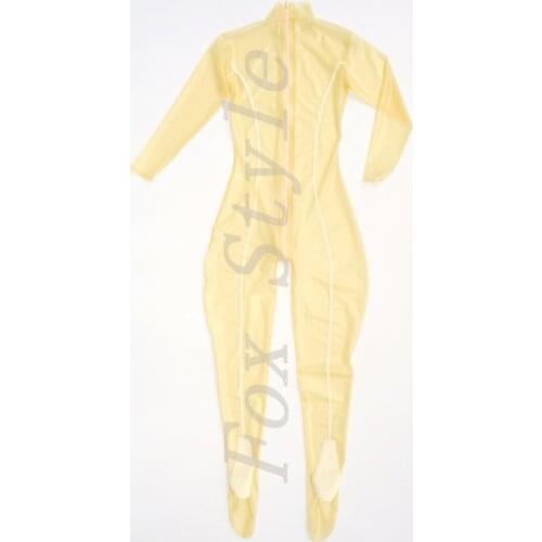 Fascinating Latex Leotard sexy catsuit in clear trasparent and white with feets