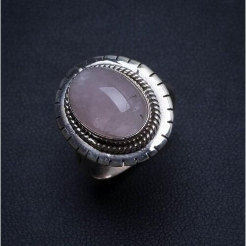 Natural Rose Quartz Handmade Vintage 925 Sterling Silver Ring, US size 7.75 T7200