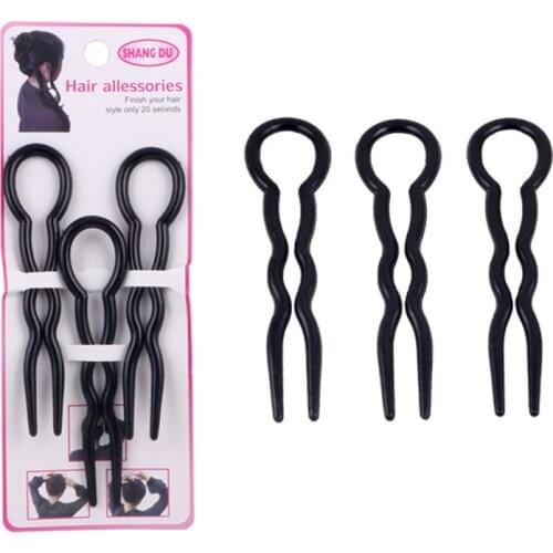 3PCs/Set Black/Brown Wood U Shape Hair Pins Invisible Wavy Hairclips Health Hair Care Beauty Professional Styling Hair Tools
