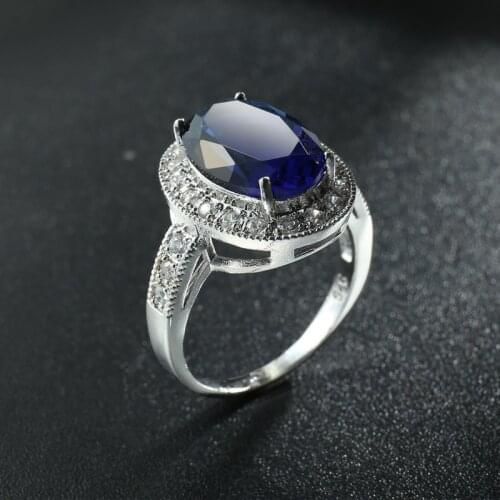 Womens 925 Silver Sapphire Color Zircon Ring Engagement Wedding Birthday Gift Gemstone Ring Fine Jewelry