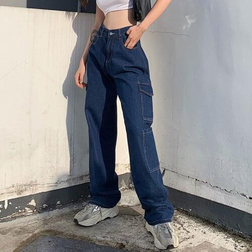 Womens Mom Jeans For Girls Vintage Long Black Denim Pants White Trousers Streetwear Blue Baggy Straight High Waist