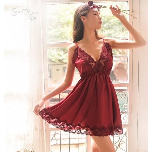 Spring and Summer Womens Nightgown Large Size Loose Bare Back Strap Satin Lace Thin Leisure Tops