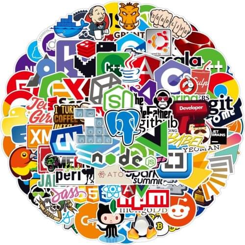 100Pcs New Programming Stickers Pack for On The Laptop Fridge Phone Skateboard Travel Suitcase Waterproof Sticker