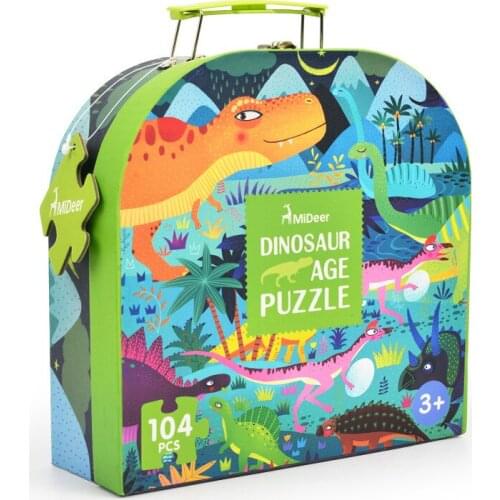 104 Pcs Children Dinosaur Puzzle Science Puzzle Cartoon Animal Puzzle Toy Kids Early Education Toy Gift Box