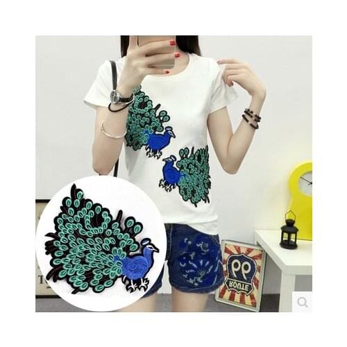 2 pcs / lot Exquisite beads peacock embroidered large patch affixed clothing accessories T- shirt DIY decorative decals