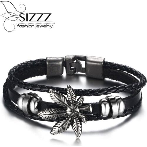 2016 Simple Fashion Jewelry Brand Leather Bracelets European style Maple Leaf Charm Men Women Friendship Bracelets