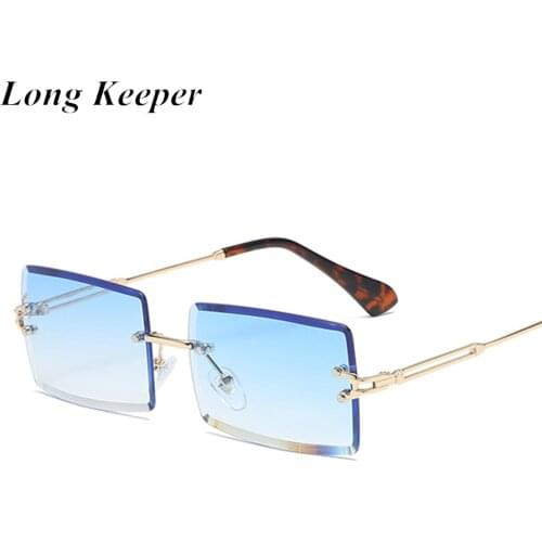 2020 Small Rectangle Sunglasses Women Fashion Brand Rimless Square Sun Glasses Female Luxury Blue lunette de soleil femme