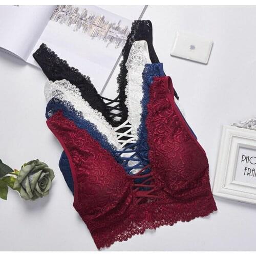 2020 Women Intimates Lace Push-up Bra Padded Vest Bralette Crop Tops Underwear Blue Black White Blue