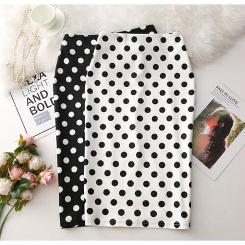 2021 Fashion Vintage Polka Dot Print Skirt for Women Korea Ladies Midi Skirt Sexy Summer Floral Slim Button Skirts Jupe Femme
