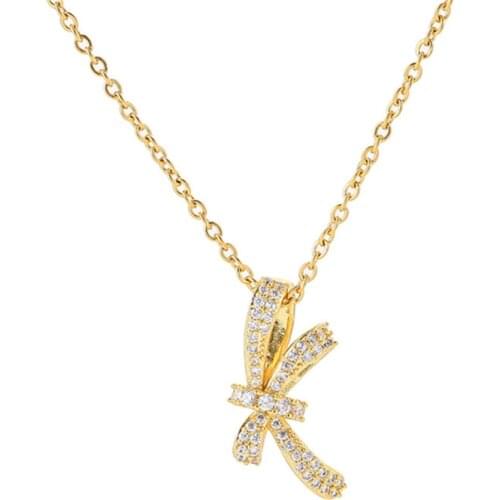 316L Stainless Steel Simple Bow Necklace Titanium Steel Color-fast Micro-inlaid Zircon Pendant Necklace