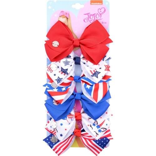 6pcs USA Flag JOJO Bows Set Kids Hair Clips Handmade Bowknot Party Hair Bows with Clips Fashion Hair Accessoires for Girls