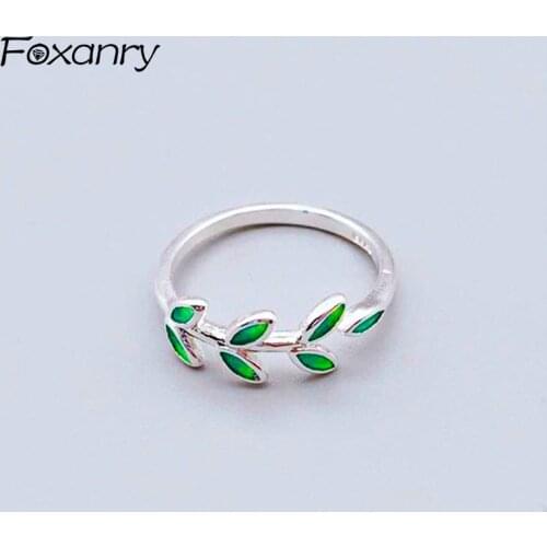 Foxanry 925 Sterling Silver Finger Rings Charm Women Girl Jewelry Fashion Simple Olive Leaf Ring Party Accessories Gifts
