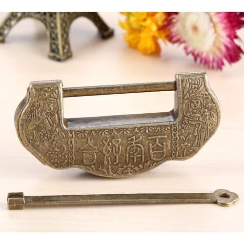 Antique Style Lock Vintage Chinese Old Wooden Box Antique Keyed Padlock Suitcase Drawer Cabinet Door Furniture Hardware