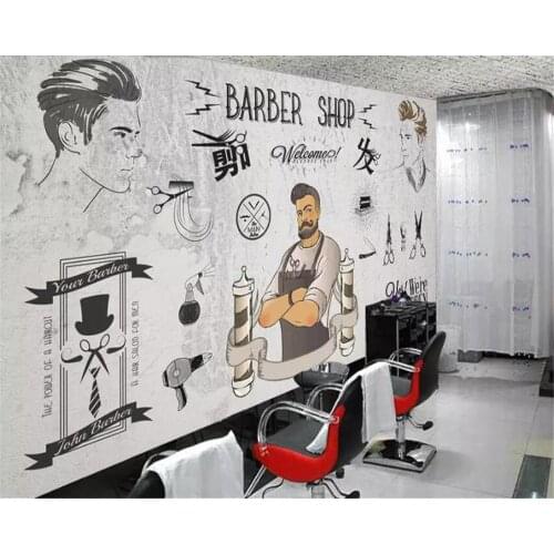 Beibehang Custom wallpaper 3d murals European and American trend barber shop beauty shop cement wall background wall paper mural
