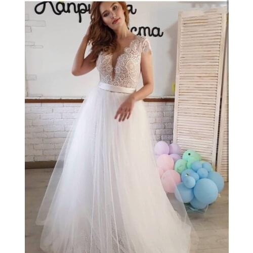 Brilliant Wedding Dress A-Line V-Neck Sleeveless Tulle White Lace Appliques bridal Gowns For Women Gorgeous Robe De Mariee