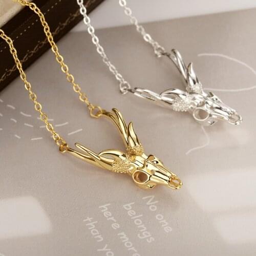 Punk Antler Horn Antelope Skull Chain Necklace For Women Men Elk Moose Deer Head Fawn Pendant Necklace Vintage Jewerly Gift 2021