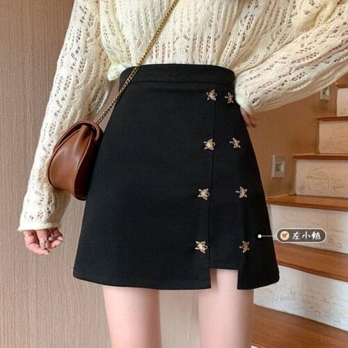 Black Skirt Korean-Style Woolen Skirt Womens Skirt Autumn And Winter New High Waist Skirt