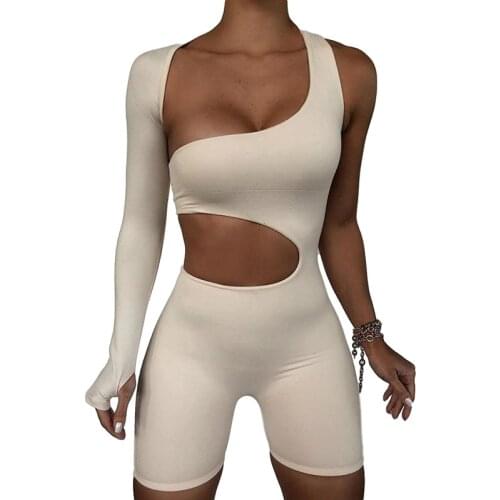 CXUEY Long Sleeve Sports Jumpsuit for Yoga Gym Fitness Clothing Sexy Hollow Jumpsuit Women Pants Tracksuit Sports Overalls Khaki