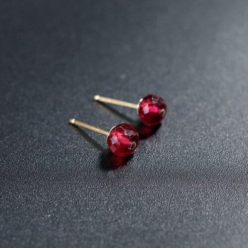 DAIMI 14k gold Injection Genuine Gemstones faceted ruby earrings simple authentic earrings for girlfriend as a gift