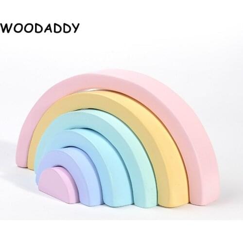 Baby Toys Montessori 7Pcs Rainbow Building Blocks Wooden Toys For Kids Preschool Teaching Aids Educational Blocks Dropshipping