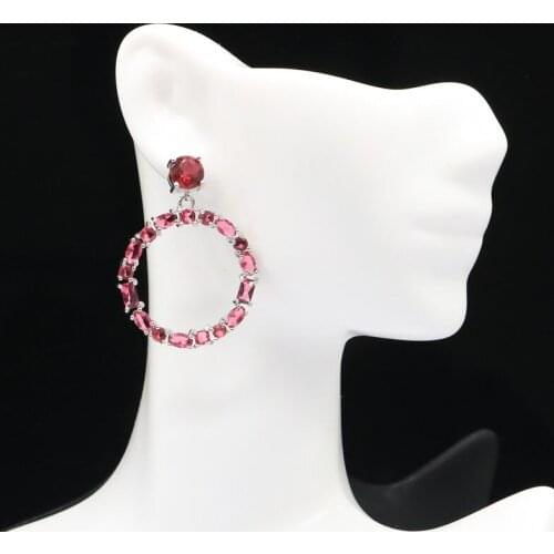 37x28mm Elegant Created Pink Raspberry Rhodolite Garnet For Womans Present Silver Earrings Daily Wear