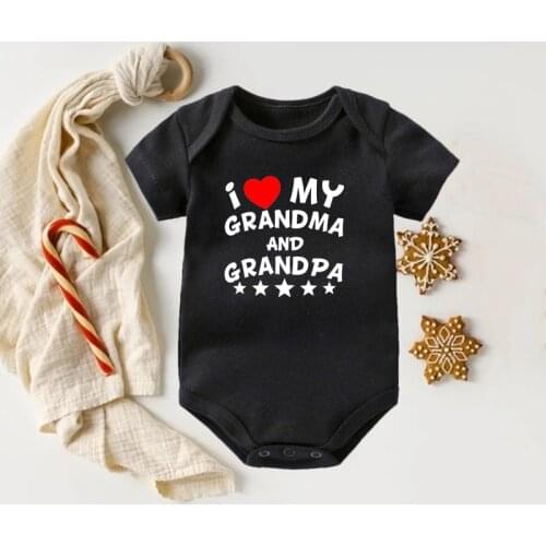 I Love My Grandma and Grandpa Baby Bodysuits Summer Short Sleeve Toddler Jumpsuit Boys Girls Onesies Newborn Clothes Outfits