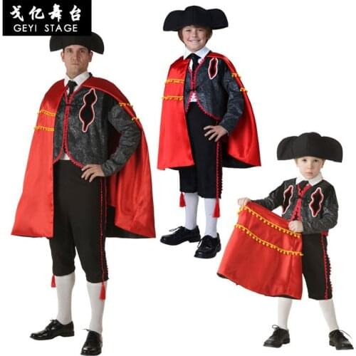 COS Spanish Bullfighter Costume Halloween Childrens Day Costume Stage Performance Red Bullfighter Parent-child Outfit