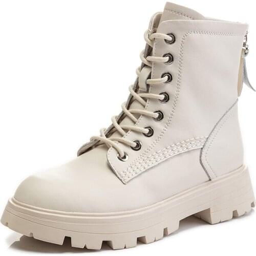 Leather Martin Boots Womens Autumn And Winter 2021 British Style Thick Heel Short Boots Women Casual All-Match Womens Shoes