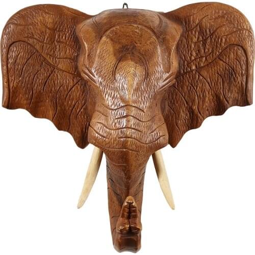CREATIVE WOOD CARVING DECOR THAILAND ELEPHANT HEAD FIGURINE STATUE WALL PENDANT DECORATION STATUES FOR DECORATIO R3333