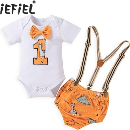 Summer Kid Baby Boy Formal First 1st Birthday Suit Party Tie Rompers+Suspender Shorts Casual Clothes Outfit Gentleman Set 2PCS