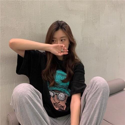 Summer American Street Hip-Hop Character Graphic Womans T-Shirt Korean Fashion Emo Aesthetic Grunge Oversize t-Shirt Girls Top