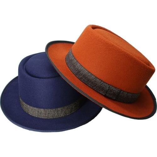LUCKYLIANJI 100% Wool Retro Womens Mens Round Top Cap Fedora Porkpie Pork Pie Bowler Hat Elegant Ribbon Band(58cm,Adjust )