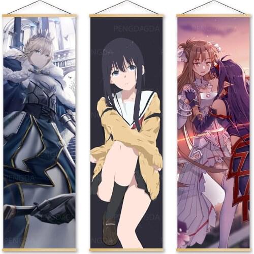 Canvas Print Solid Wood Sword Art Online Wall Art Modern Home Decoration Hot Anime Role Hang Painting Scroll Picture Living Room