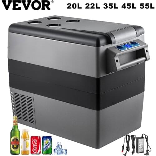 VEVOR 20L 22L 35L 45L 55L Small Car Fridge 12/24V DC 110-240V AC Portable Mini Refrigerators Compressor Freezers Cooler for Home