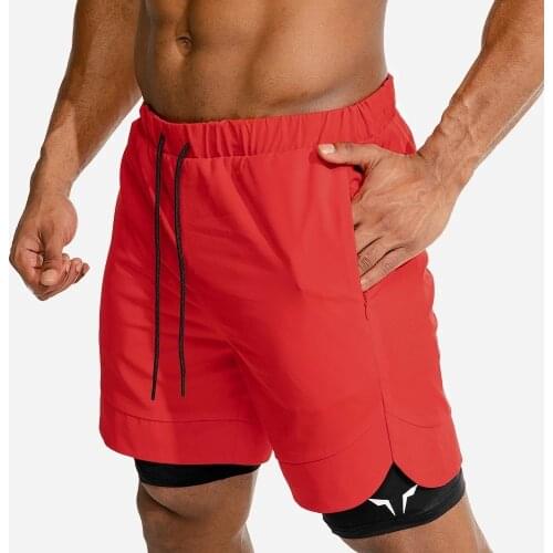 Mens 2 in 1 Running Shorts Security Pockets New Summer Sports Shorts Mens Half Pants Fake Two Piece Fitness Shorts