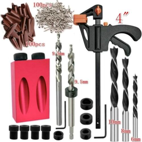 Woodworking Oblique Hole Locator Drill Bits Pocket Hole Jig Kit 15 Degree Angle Drill Guide Set Hole Puncher DIY Carpentry Tools