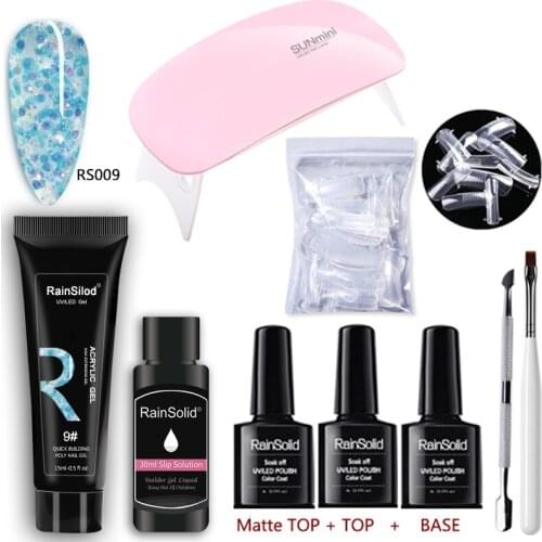 9Pcs Clear Gel Polish Nail Set With UV Lamp Gel Builder Acrylic Hybrid Poly UV Gel Kit For Nail Extension Gel Tool Manicure Set