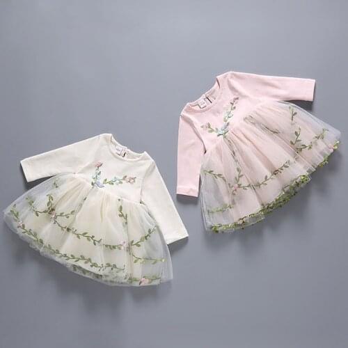 2021 Spring New Childrens Clothes for Girls Princess Dresses Long Sleeve Flower Lace Lovely Autumn Girls' Party Costumes