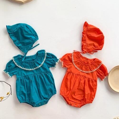 New Baby Boy Girl Rompers Newborn Infant Toddler Summer Clothes Romper Cotton Jumpsuit Clothes+hat Set Lovely Modeling