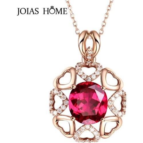 JoiasHome 925 Sterling Silver Necklace Pendant Vintage Heart Wrap Ruby Rose Gold Pendant Women Fine Jewelry Wedding Gift