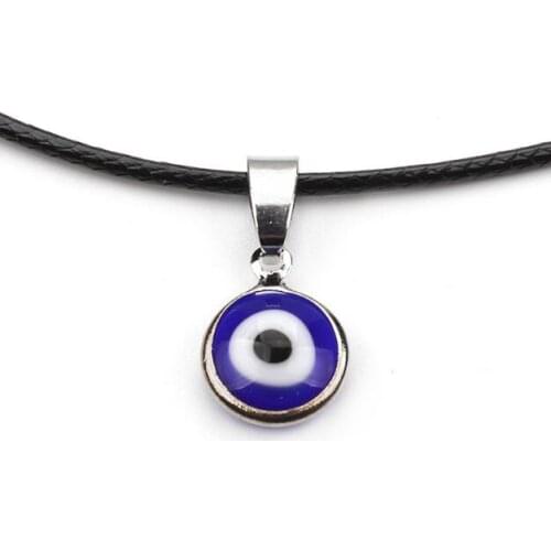 Turkey Blue Evil Eyes Pendant Necklace Alloy Chain Rock Amulet Jewelry Leather Chain Handmade Enamel Evil Eyes Necklace Jewelry