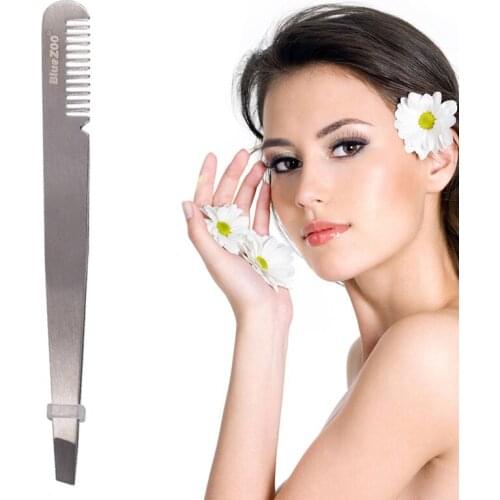 Stainless Steel Bevel Tweezer Eyebrow Eyelash Comb Clip Makeup Tools Beauty Scissors Flat Tip Hair Removal Cosmetic Beauty TSLM2
