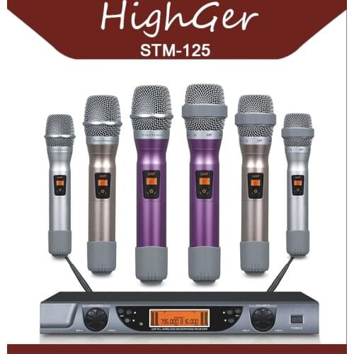 HighGer Professional KTV Anti Noise Household Handheld UHF 2 Wireless Microphone System Dual Channel Wedding Stage Karaoke Party