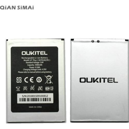 QiAN SiMAi high quality 2500mAh U7 PLUS battery for Oukitel U7 PLUS u7plus phone battery +Tracking Code