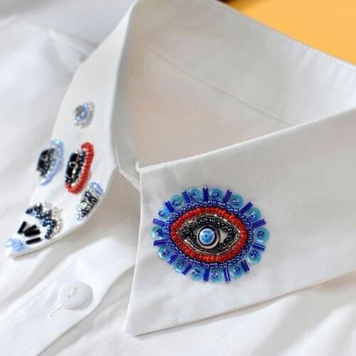 Ethnic Women Cotton Detachable Collar Cute Handmade Beading Sequins Eye Patterned Jewelry Lapel Fake Collar