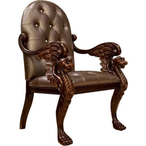 American Leather Office Chair Boss Chair European All Solid Wood Home Leisure Desk Chair Bedroom Step Stool with Fur