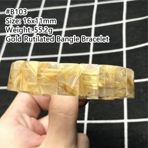 Top Natural Gold Rutilated Quartz Bracelet Bangle Jewelry For Women Men Wealth Crystal Titanium Gemstone 16x11mm Beads Stretch