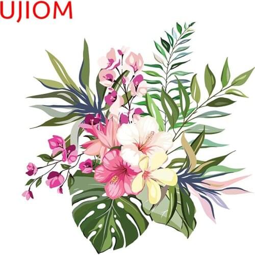 UJIOM Tropical Flowers Wall Stickers Home Decoration Living Room Decor Waterproof Wall Decal Bathroom Decor Poster Mural Art