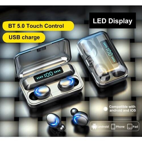 TWS Earbuds Bluetooth 5.0 Earphones Sports Gaming Headset True Wireless Headphones with Mic LED Display USB Output Power Bank