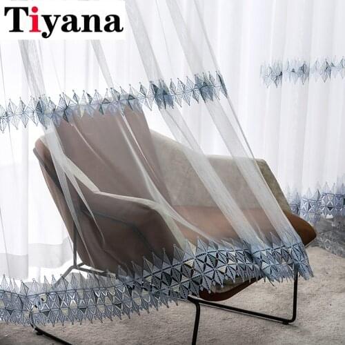 Tiyana Geometric Embroidered Tulle Curtains For Living Room Windmill Design Sheer Voile Window Panel Drapes for Bedroom